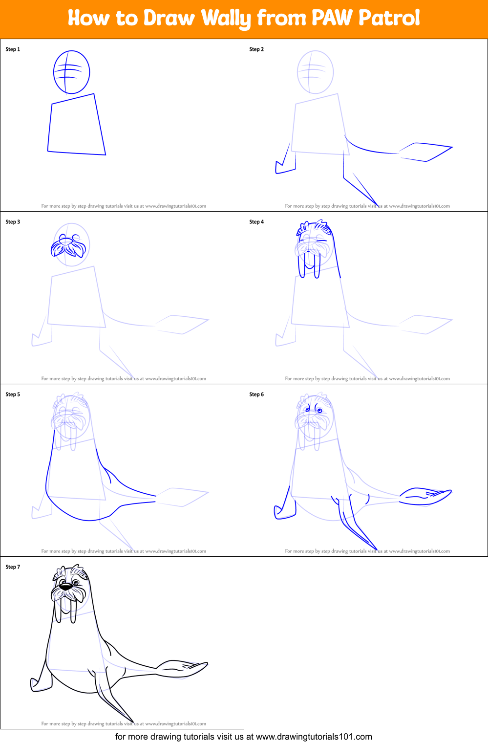 How to Draw Wally from PAW Patrol Printable Step by Step
