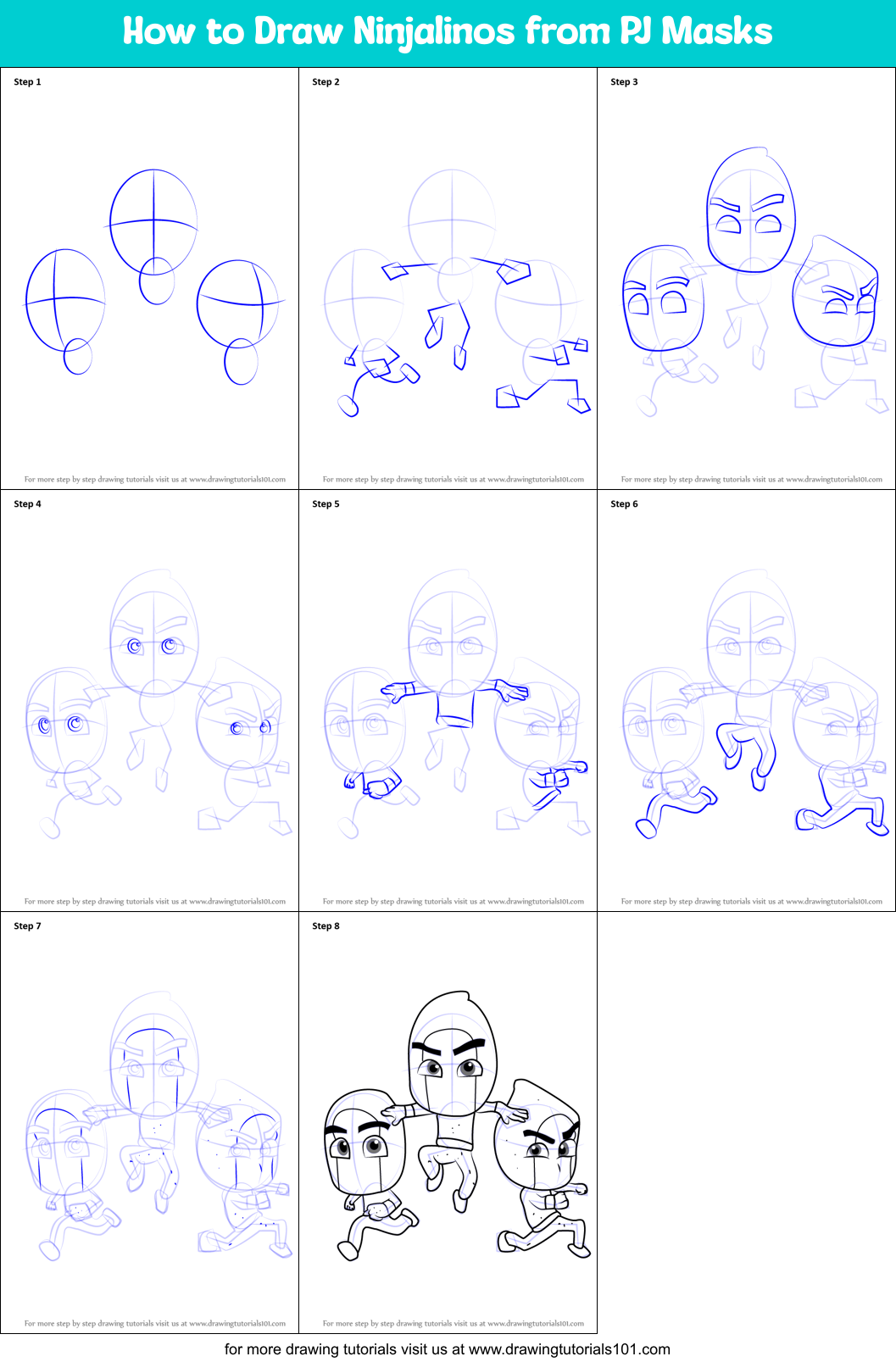 How to Draw Ninjalinos from PJ Masks Printable Step by Step