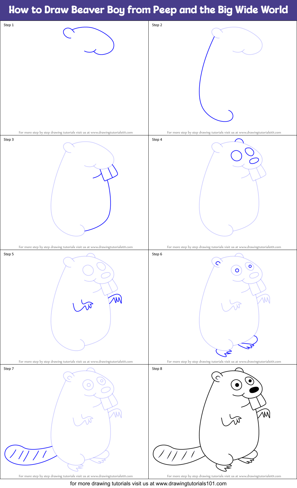 How to Draw Beaver Boy from Peep and the Big Wide World Printable Step by Step