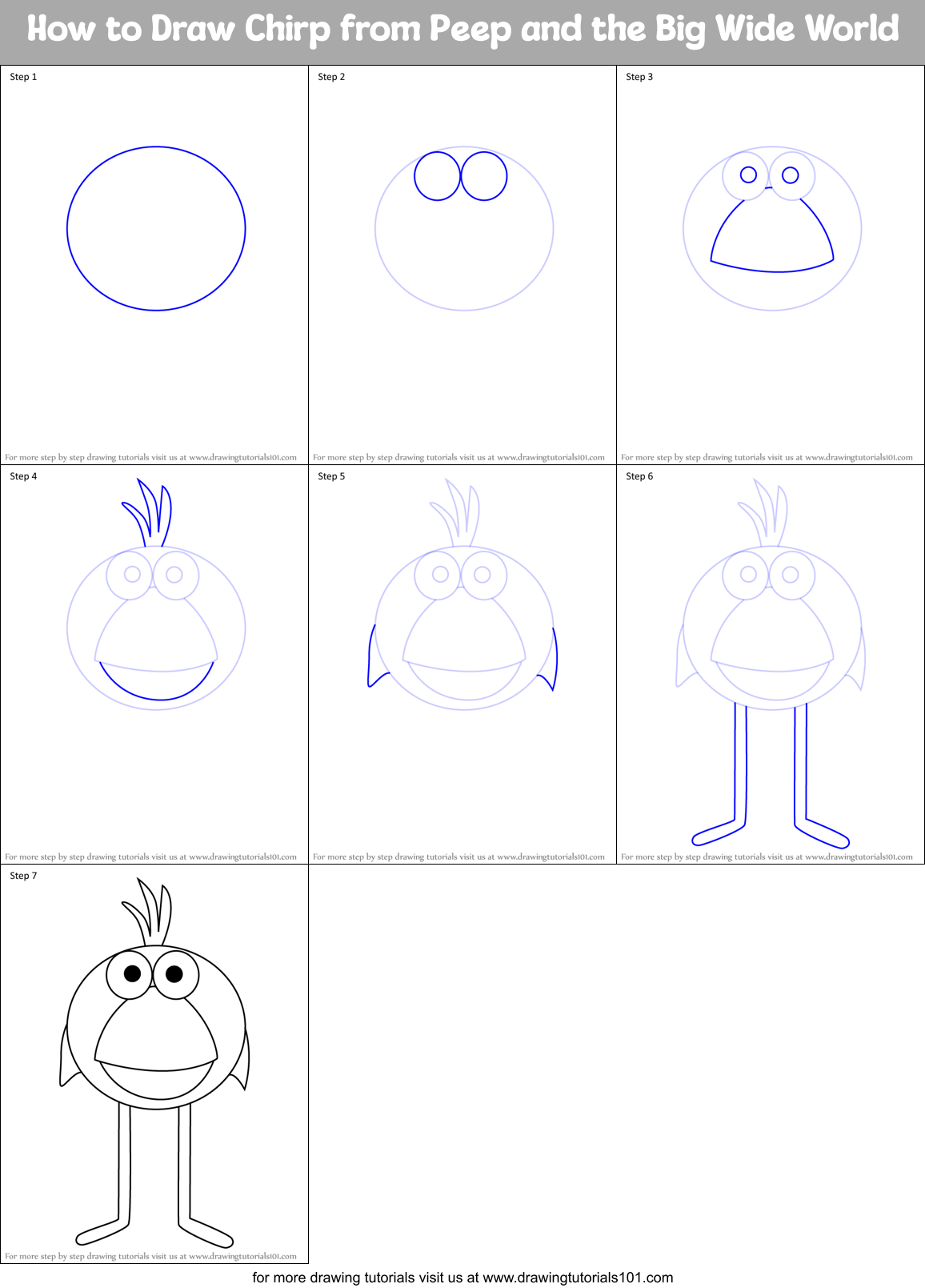 How to Draw Chirp from Peep and the Big Wide World Printable Step by Step