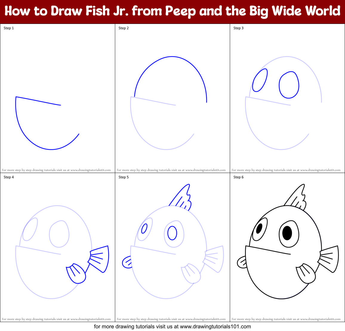 How to Draw Fish Jr. from Peep and the Big Wide World Printable Step by Step