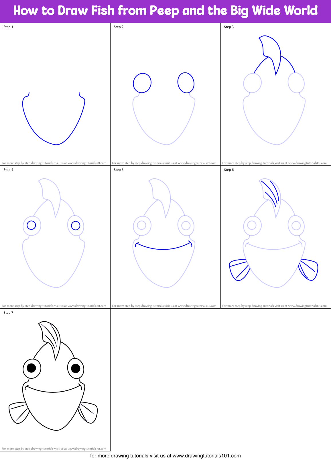 How to Draw Fish from Peep and the Big Wide World Printable Step by Step