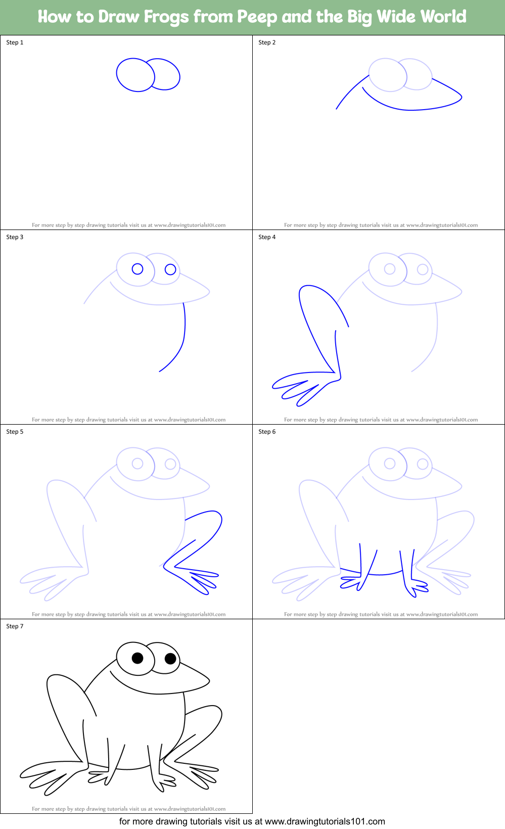 How to Draw Frogs from Peep and the Big Wide World Printable Step by Step