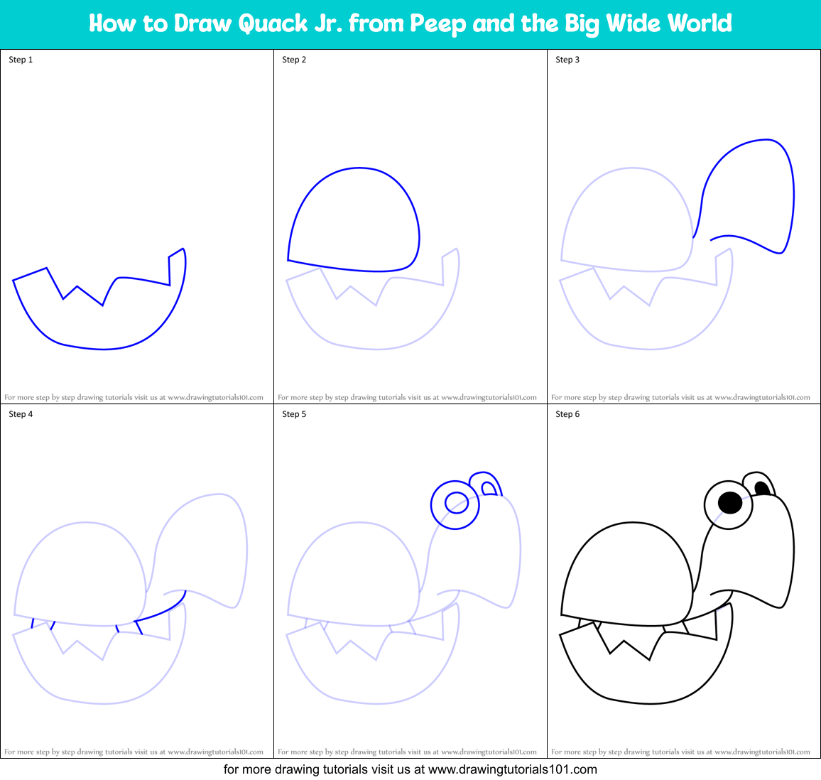 How to Draw Quack Jr. from Peep and the Big Wide World Printable Step by Step