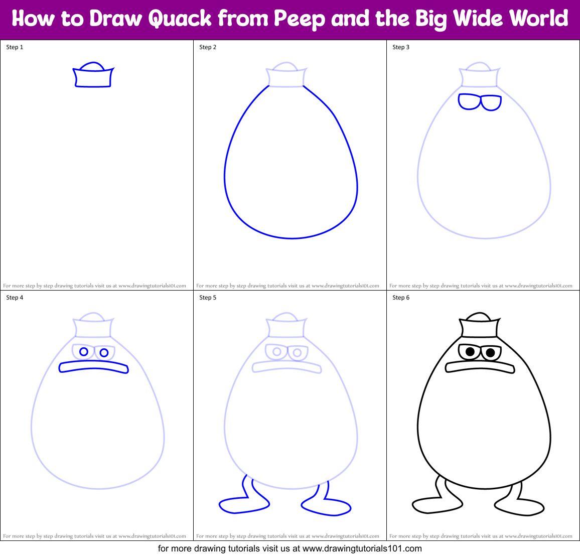 How to Draw Quack from Peep and the Big Wide World Printable Step by Step