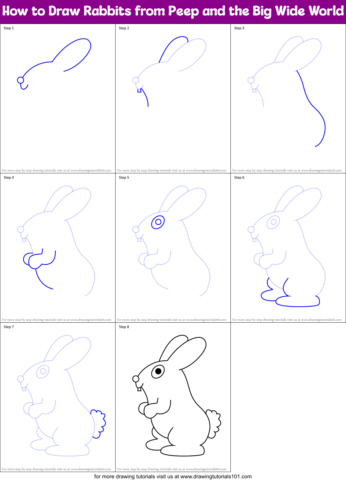 How to Draw Rabbits from Peep and the Big Wide World Printable Step by Step
