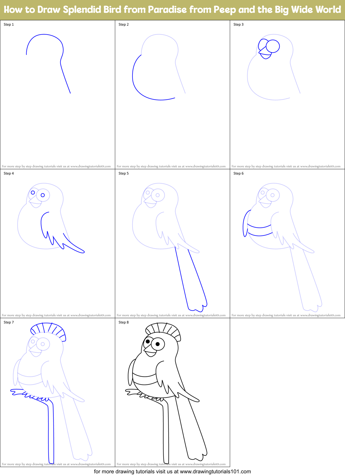 How to Draw Splendid Bird from Paradise from Peep and the Big Wide World Printable Step by Step