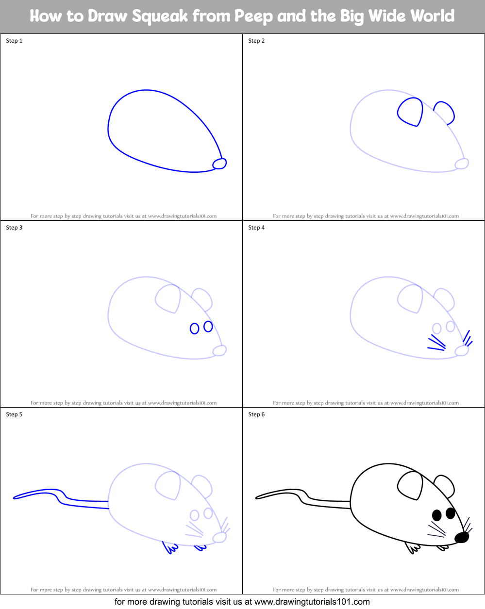 How to Draw Squeak from Peep and the Big Wide World Printable Step by Step