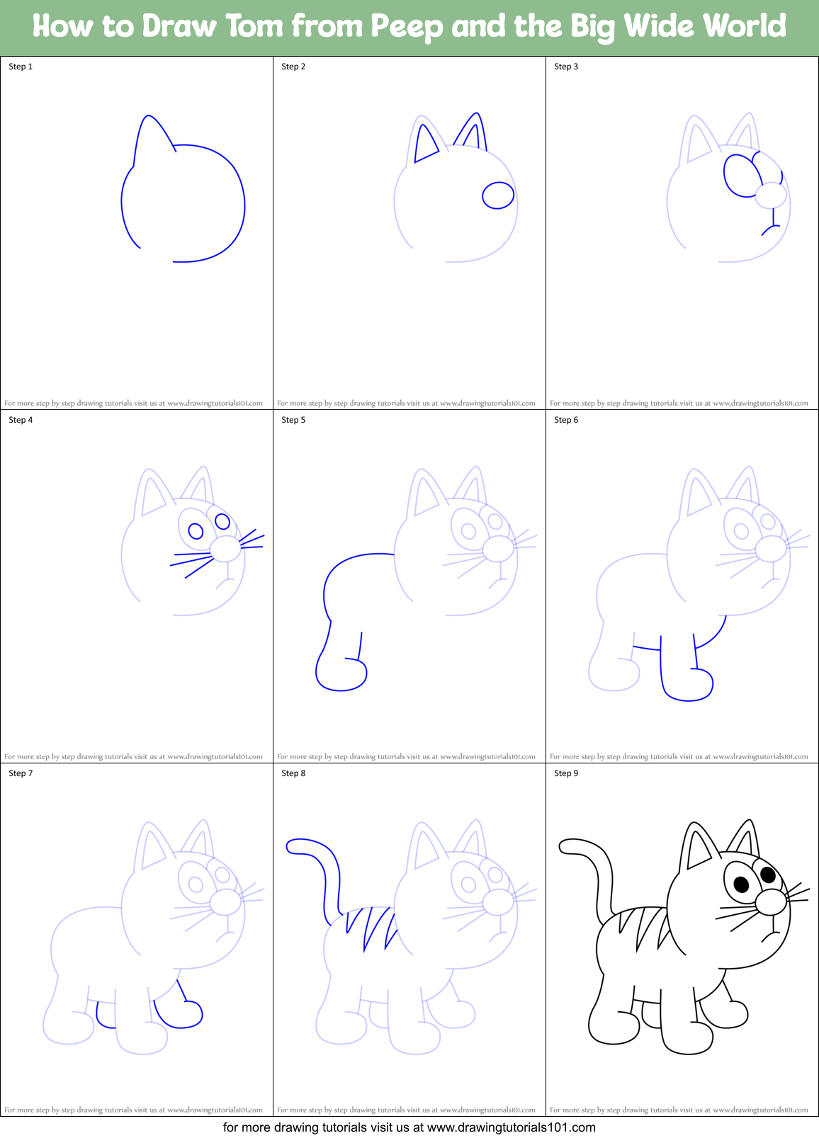 How to Draw Tom from Peep and the Big Wide World Printable Step by Step