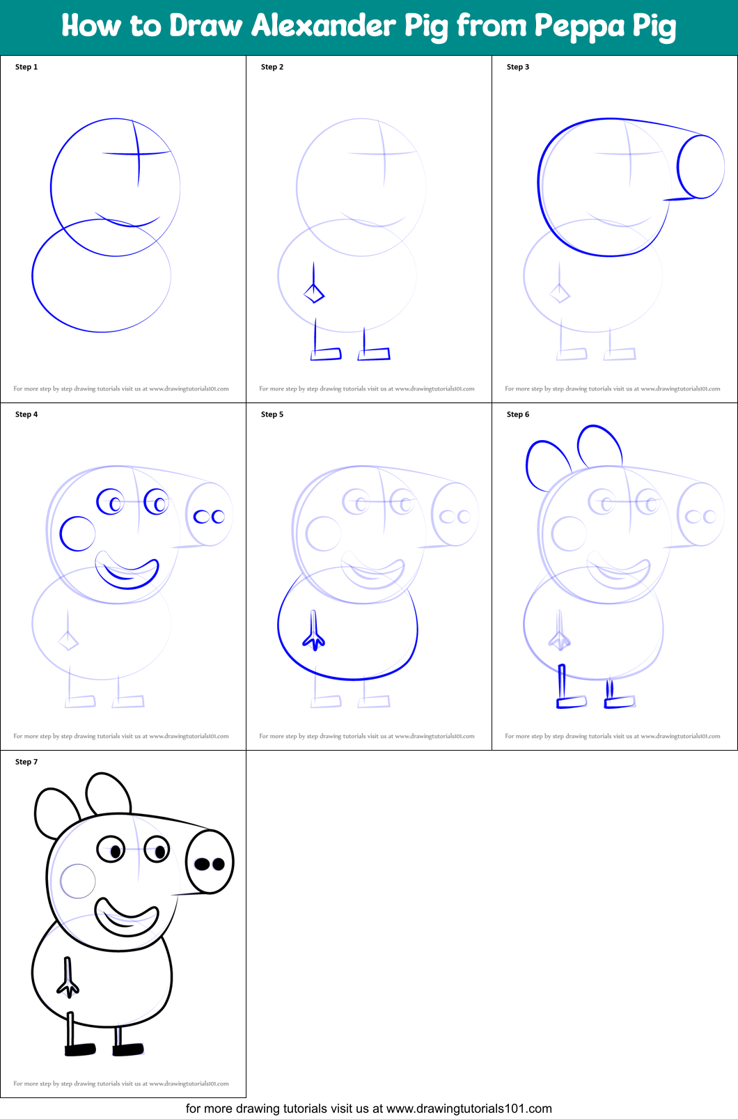 How to Draw Alexander Pig from Peppa Pig Printable Step by Step