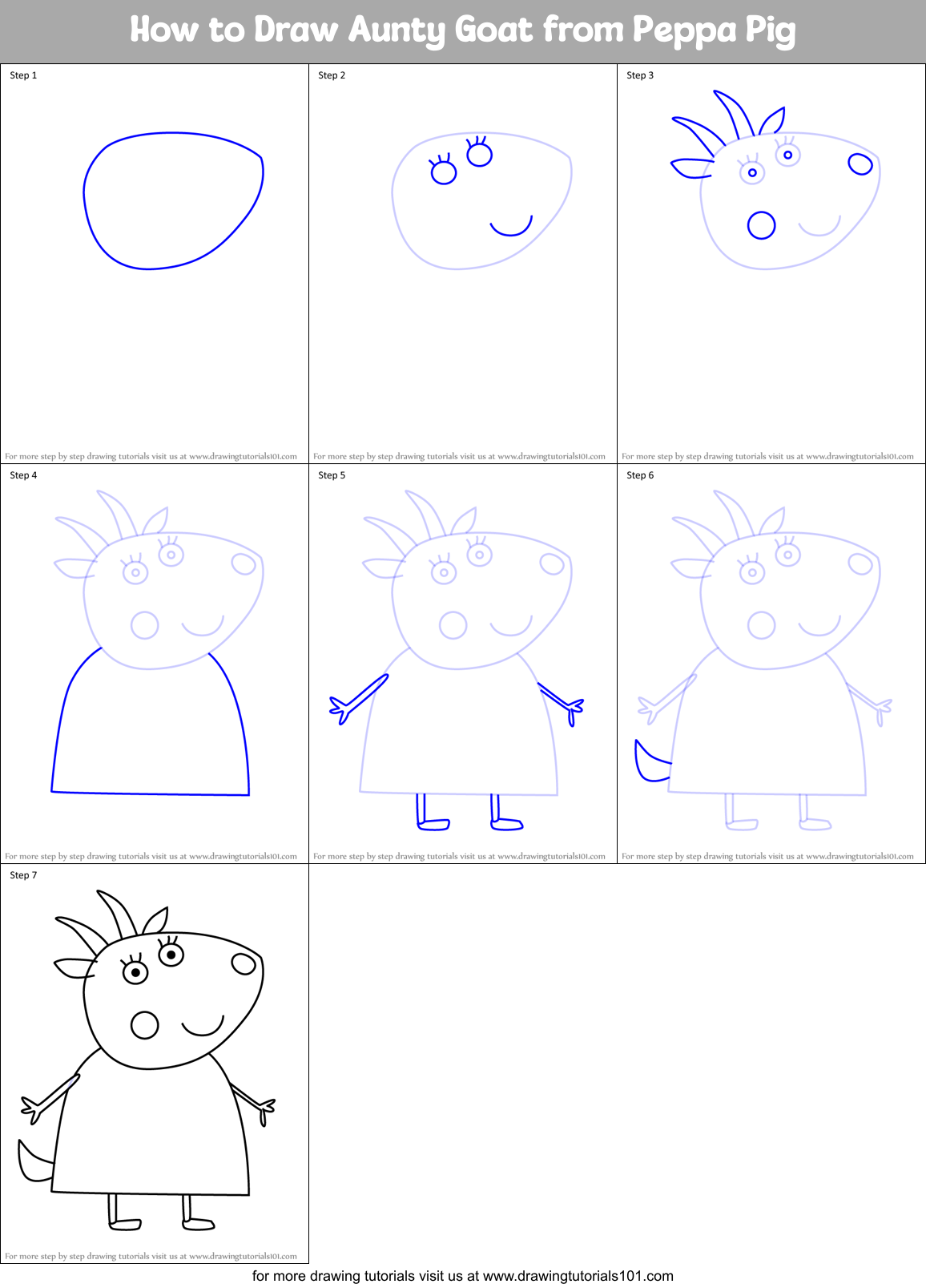 How to Draw Aunty Goat from Peppa Pig Printable Step by Step