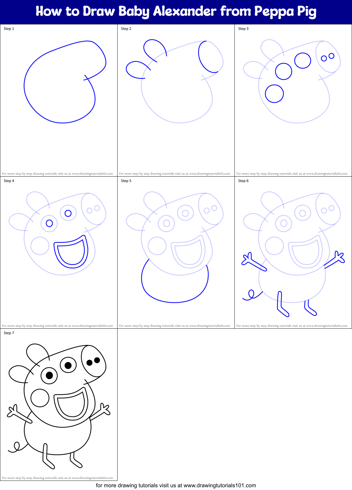 How to Draw Baby Alexander from Peppa Pig Printable Step by Step