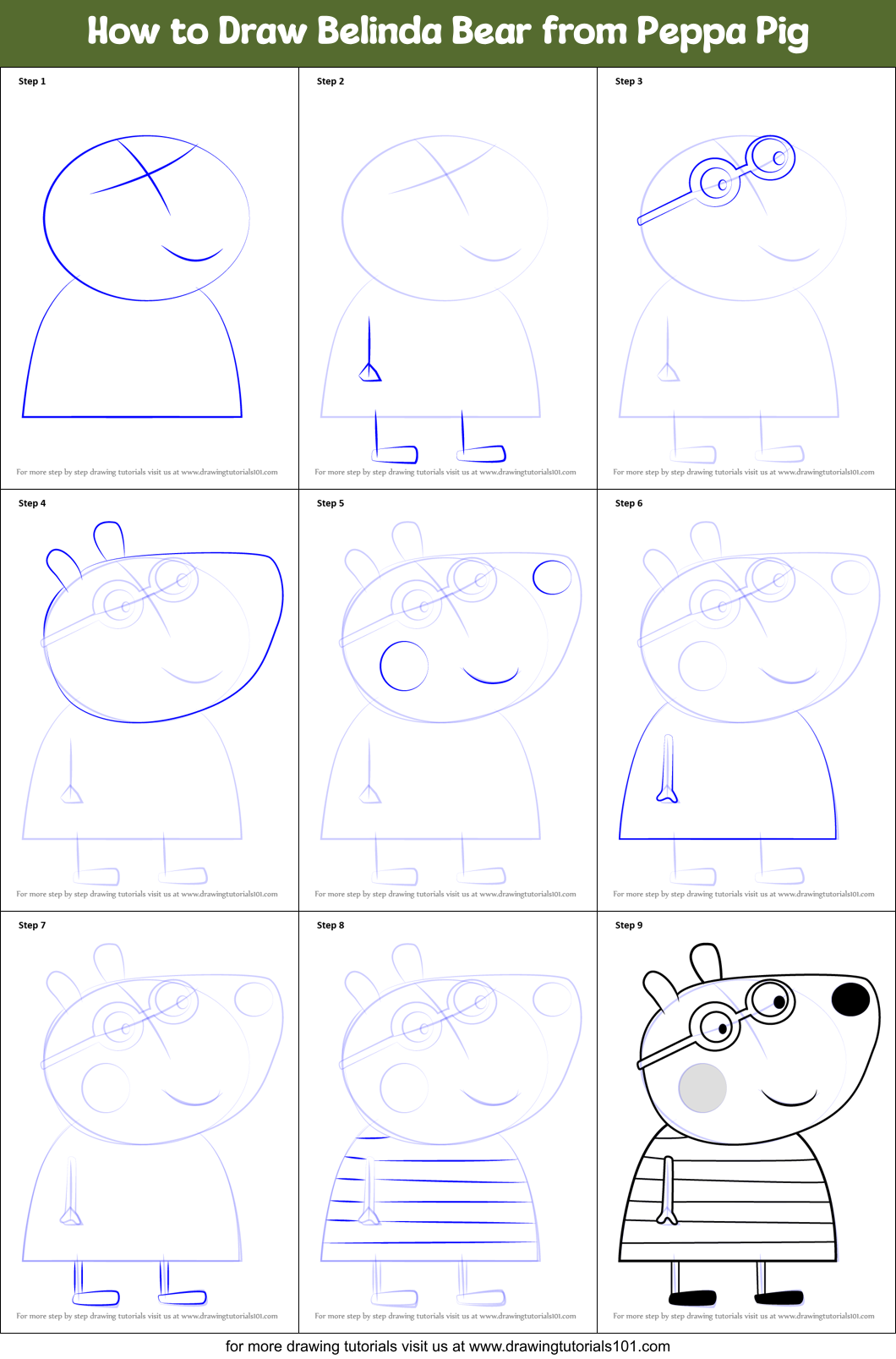 How to Draw Belinda Bear from Peppa Pig Printable Step by Step