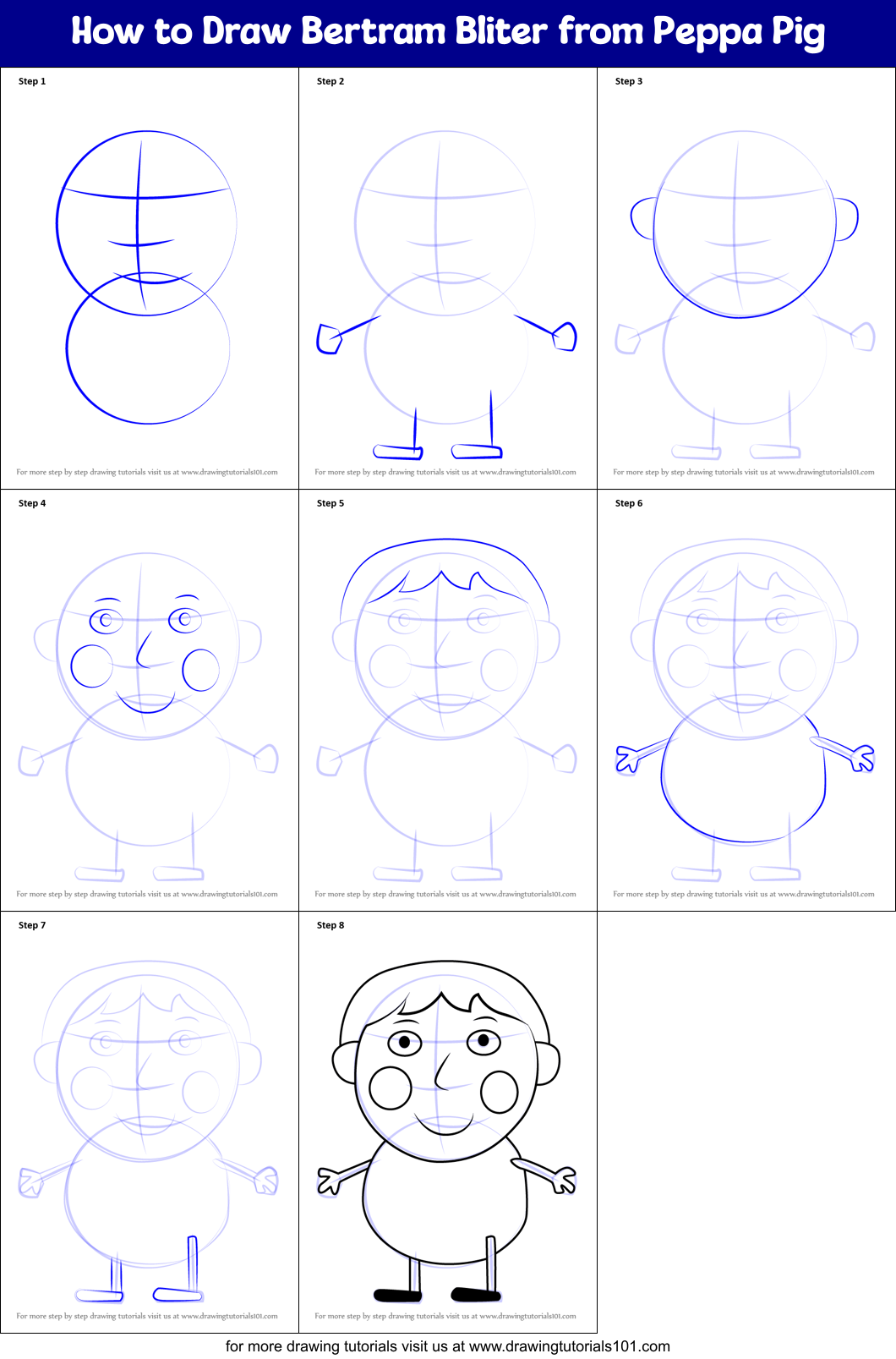 How to Draw Bertram Bliter from Peppa Pig Printable Step by Step