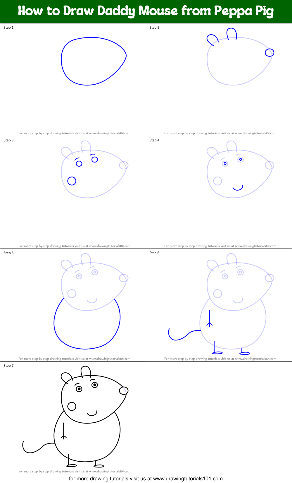 How to Draw Daddy Mouse from Peppa Pig Printable Step by Step