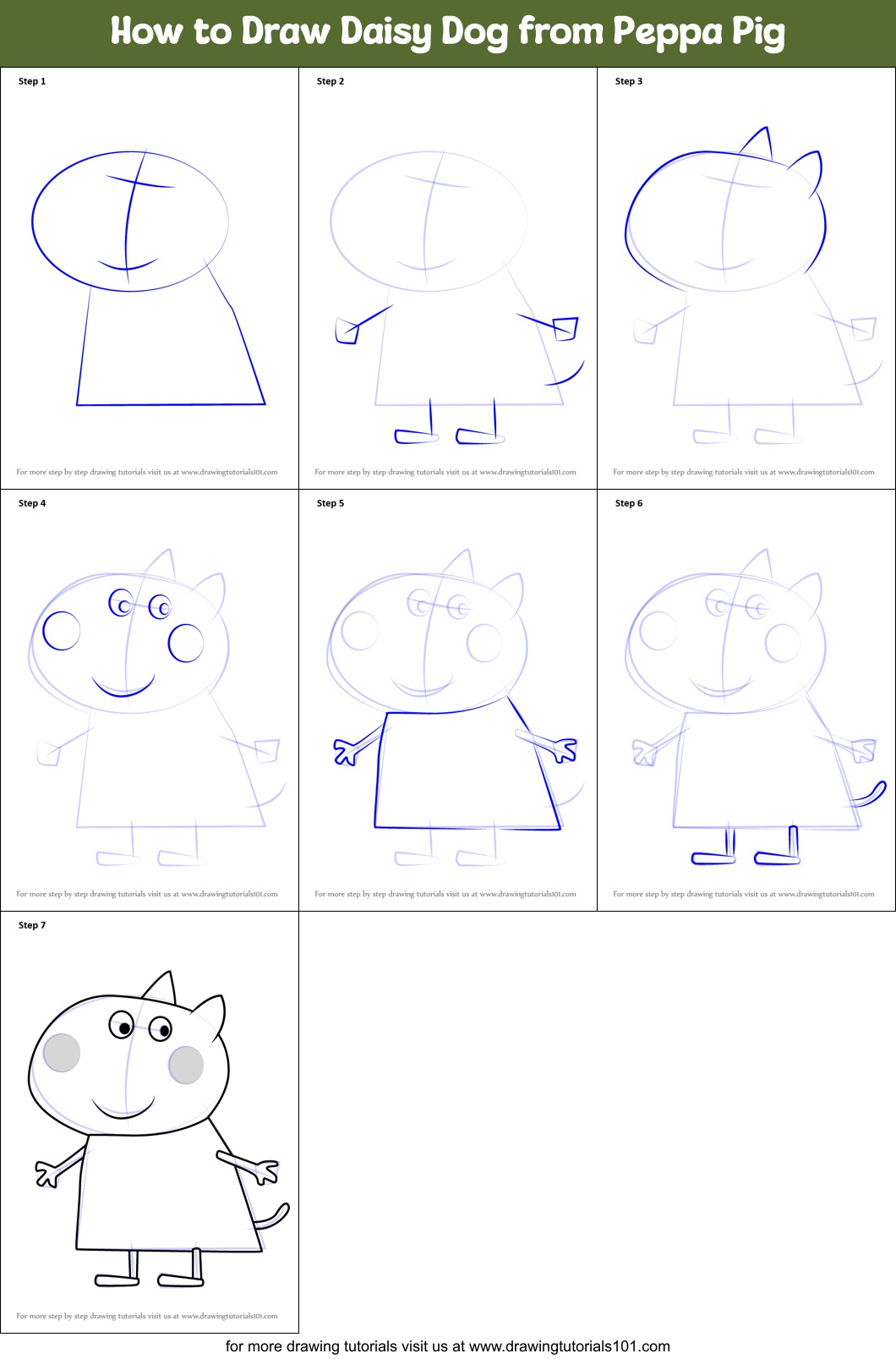How to Draw Daisy Dog from Peppa Pig Printable Step by Step