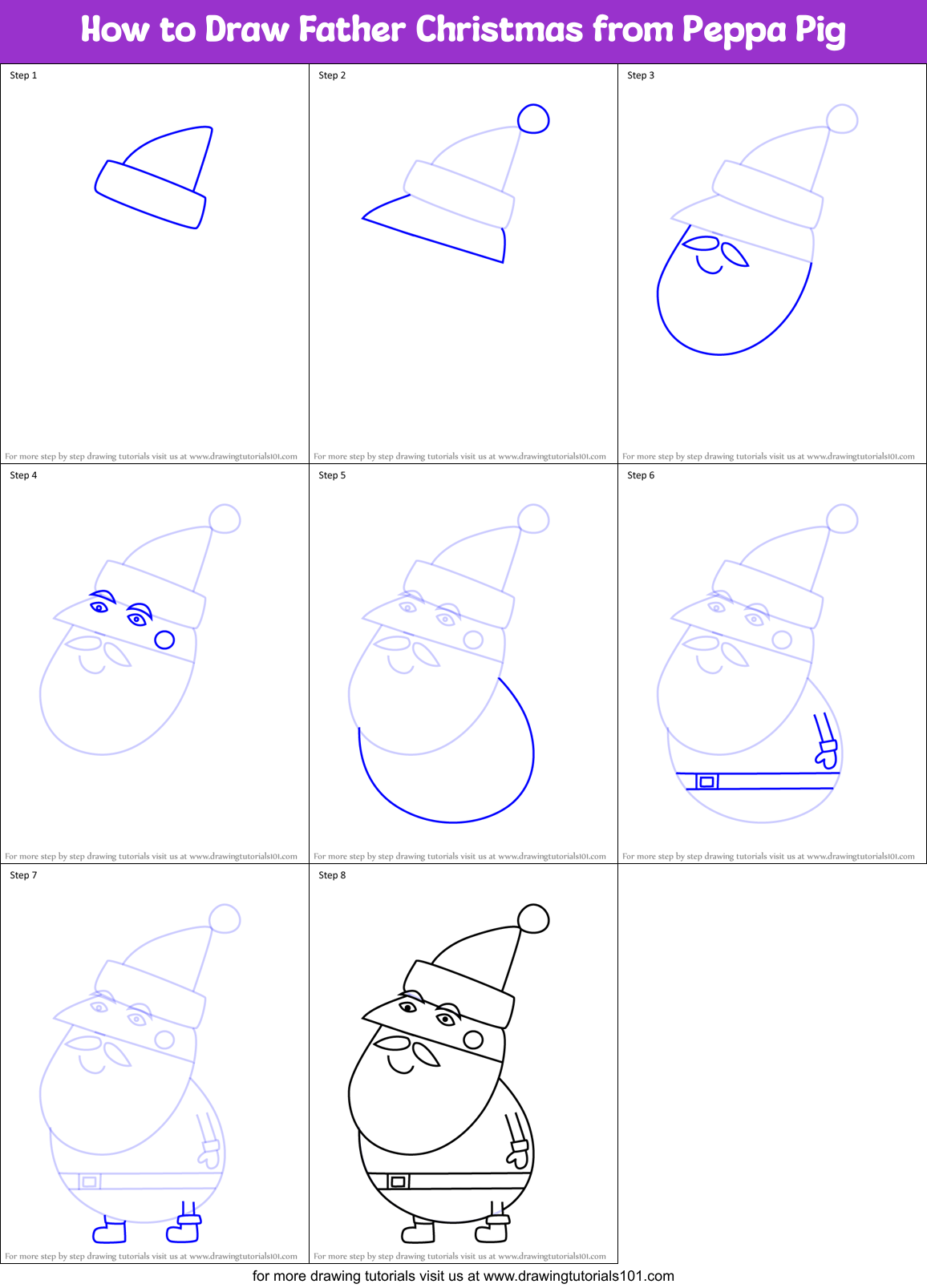 How to Draw Father Christmas from Peppa Pig Printable Step by Step