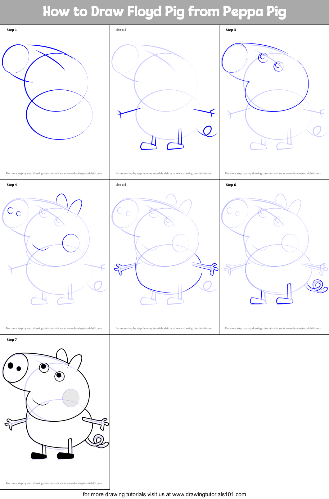 How to Draw Floyd Pig from Peppa Pig Printable Step by Step