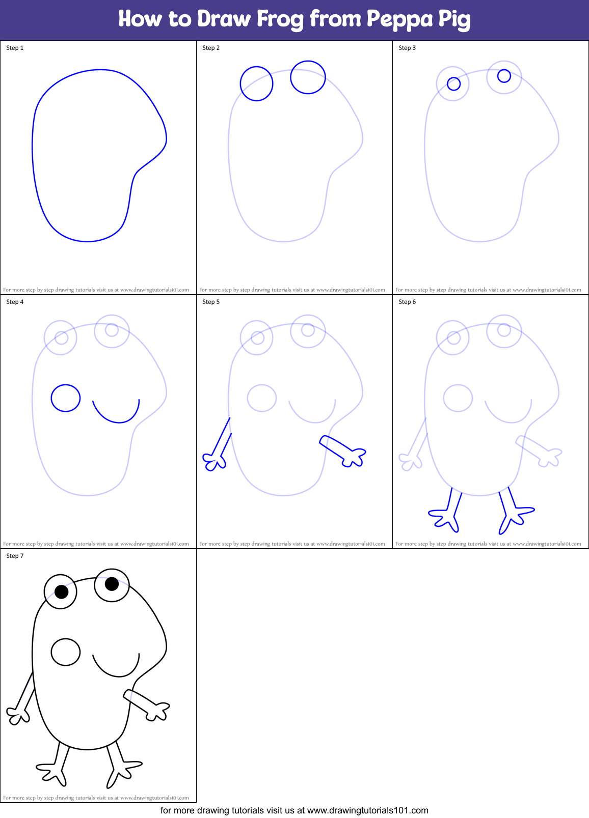 How to Draw Frog from Peppa Pig Printable Step by Step