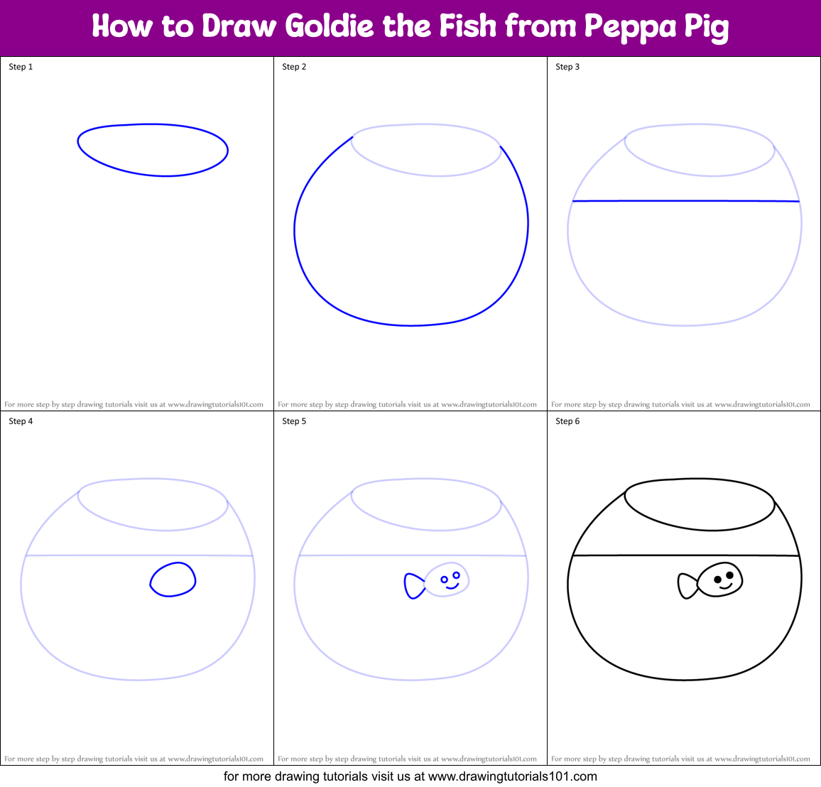 How to Draw Goldie the Fish from Peppa Pig Printable Step by Step