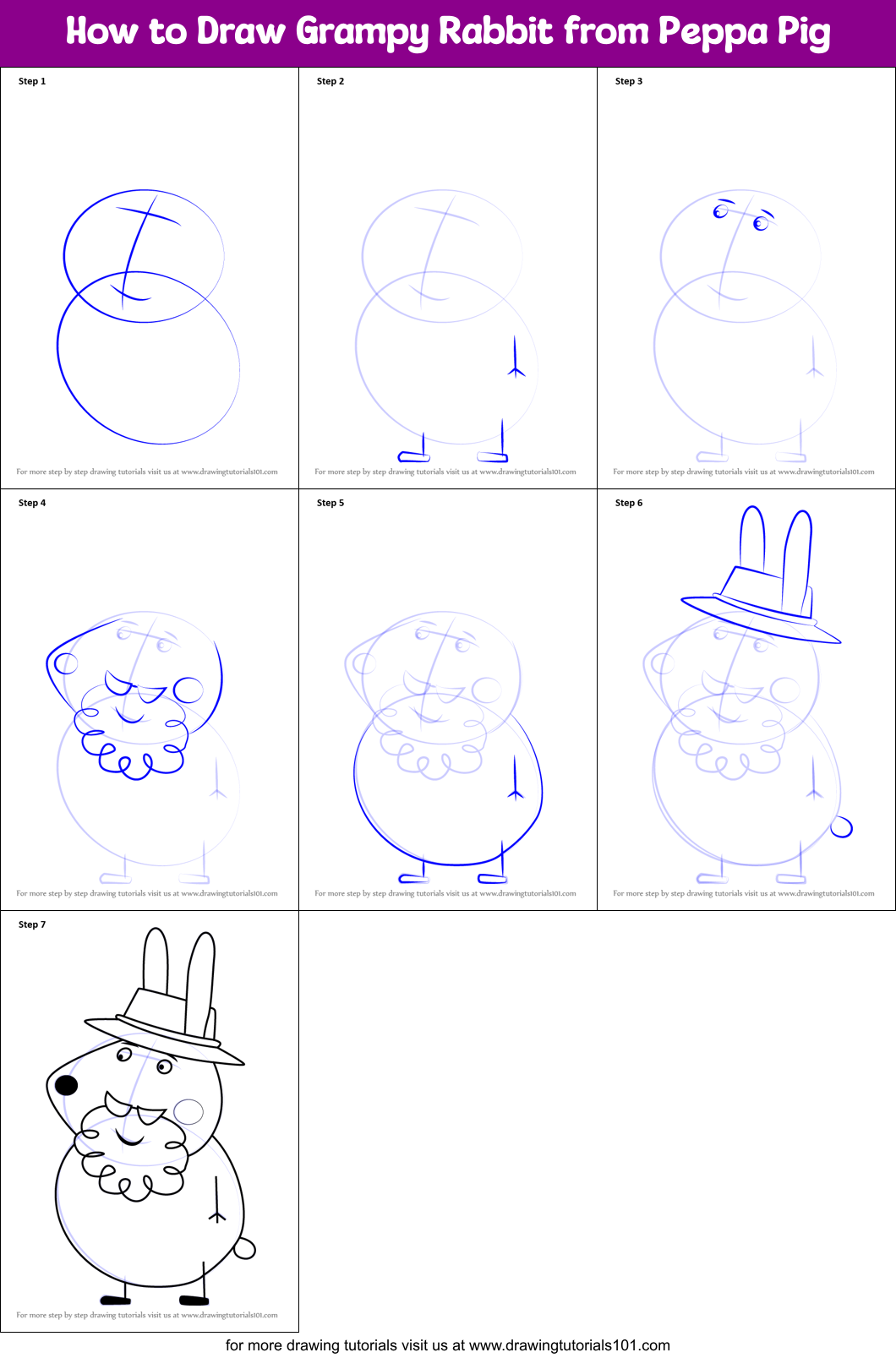 How to Draw Grampy Rabbit from Peppa Pig Printable Step by Step