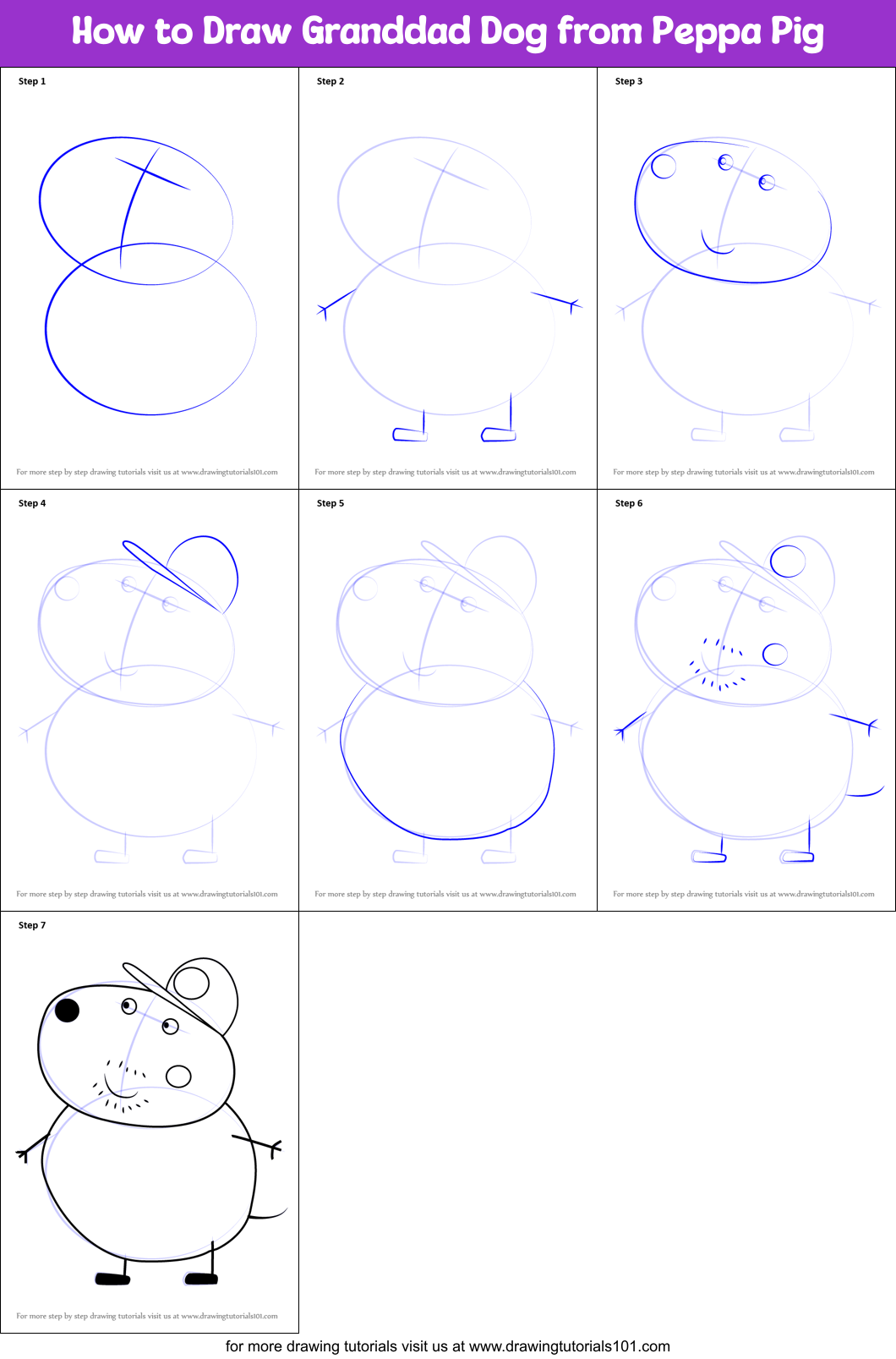 How to Draw Granddad Dog from Peppa Pig Printable Step by Step