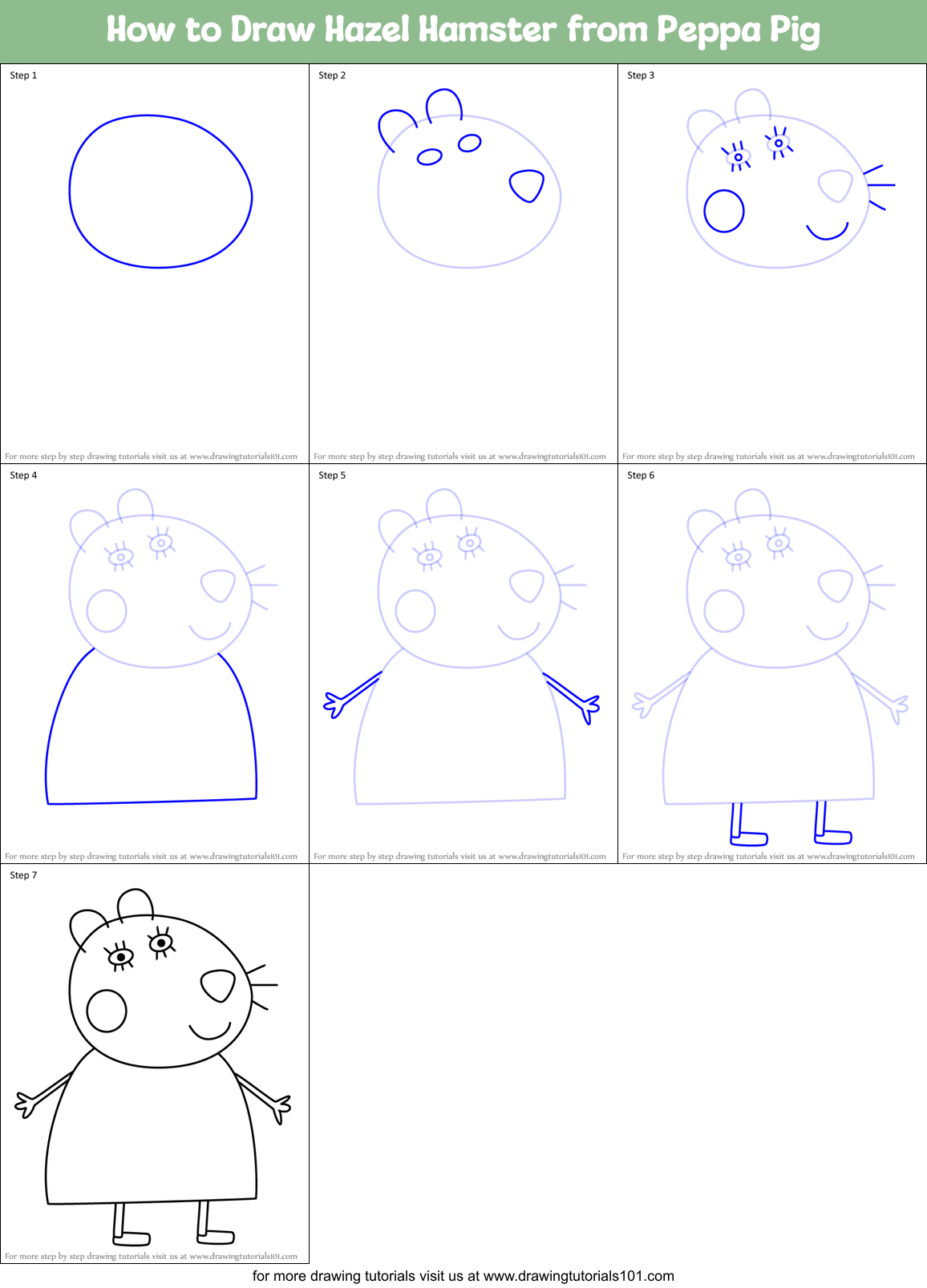 How to Draw Hazel Hamster from Peppa Pig Printable Step by Step