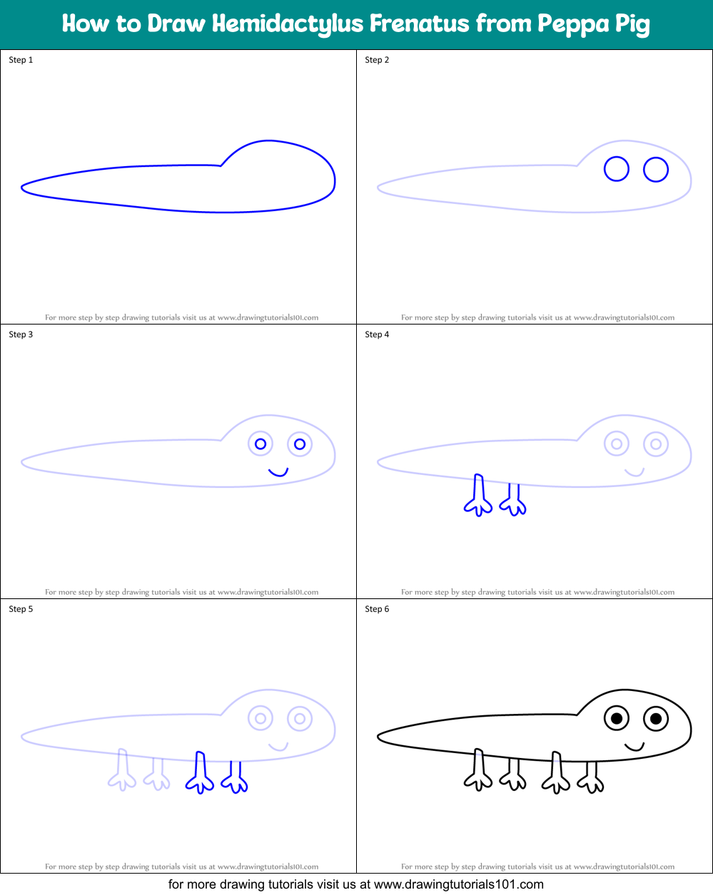 How to Draw Hemidactylus Frenatus from Peppa Pig Printable Step by Step