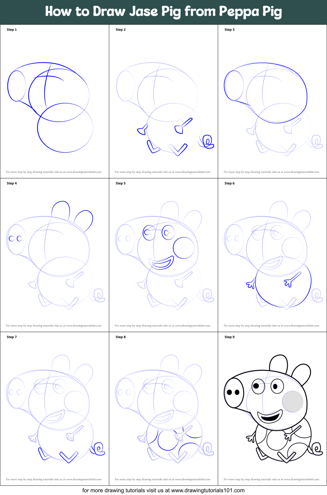 How to Draw Jase Pig from Peppa Pig Printable Step by Step