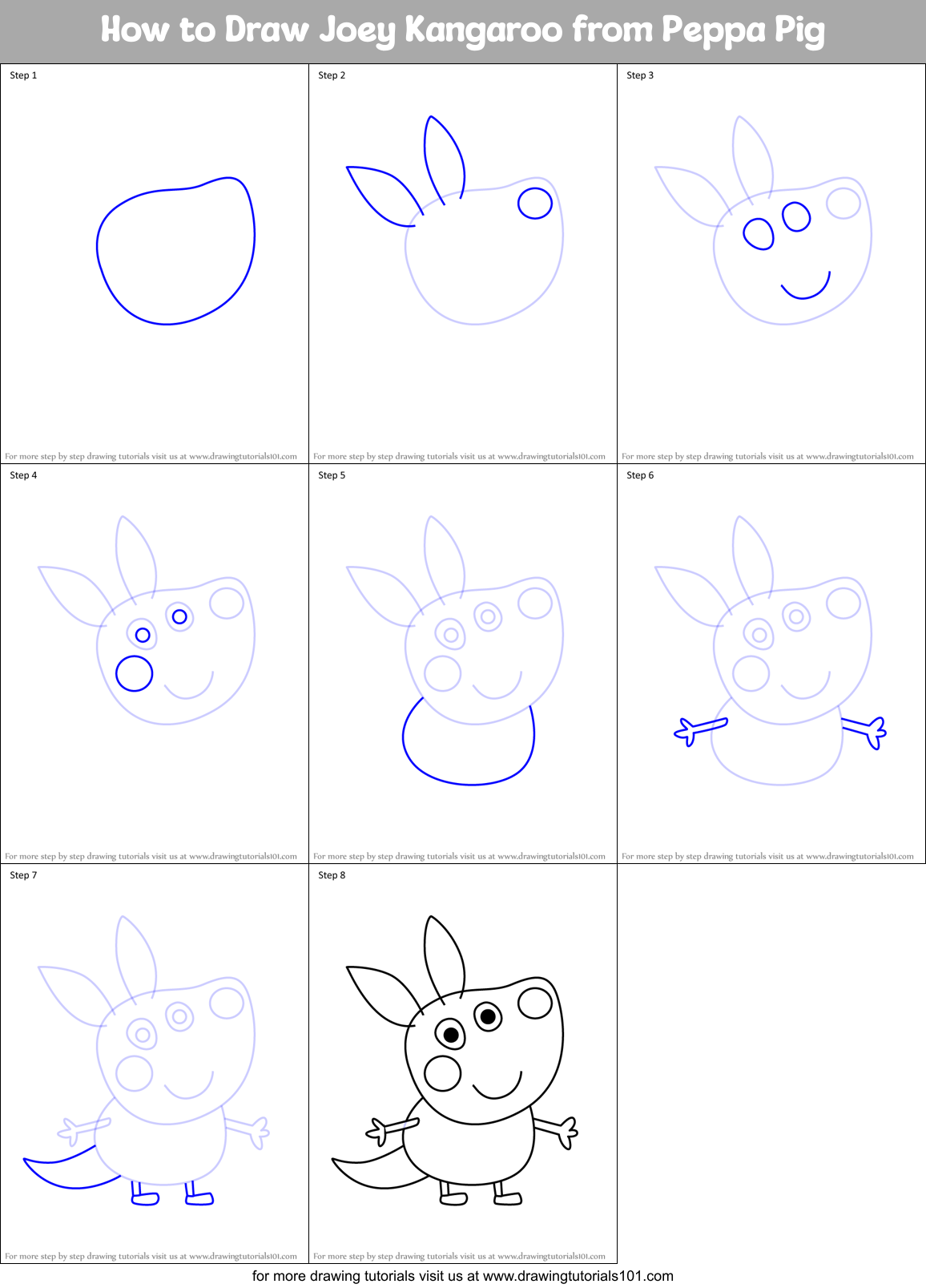 How to Draw Joey Kangaroo from Peppa Pig Printable Step by Step