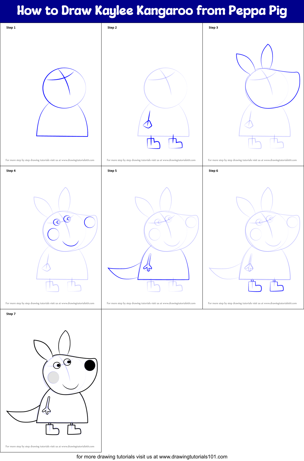 How to Draw Kaylee Kangaroo from Peppa Pig Printable Step by Step