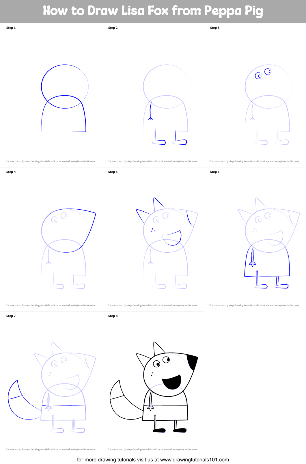 How to Draw Lisa Fox from Peppa Pig Printable Step by Step