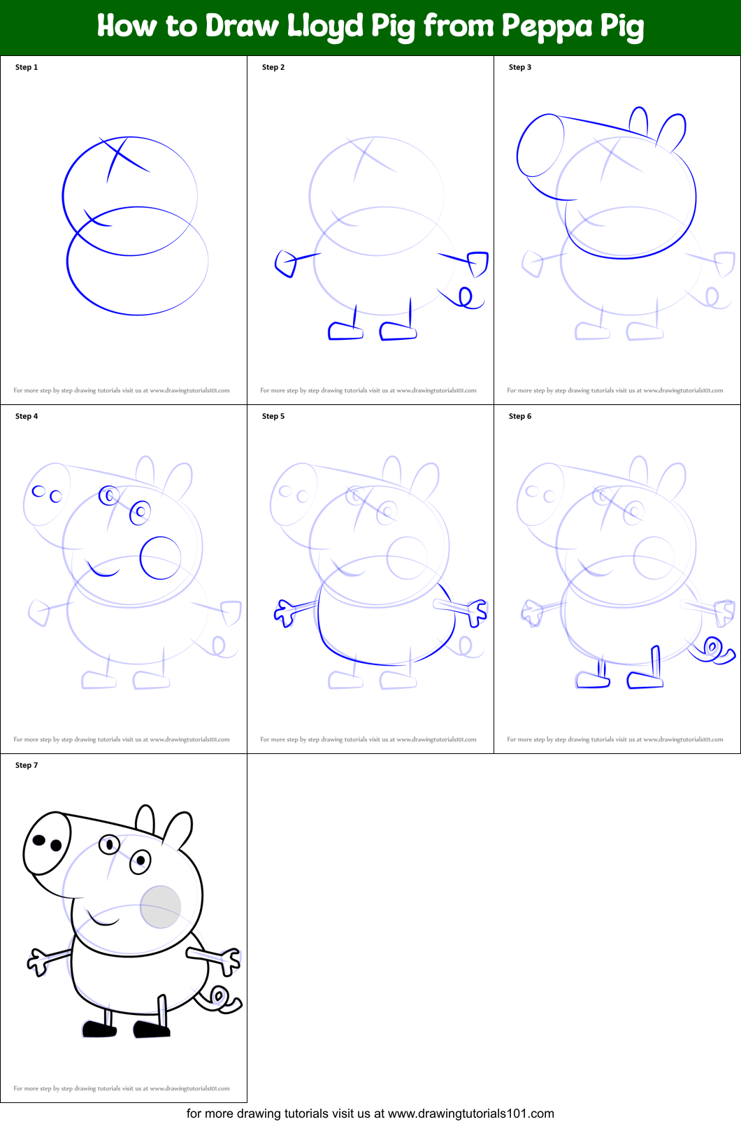 How to Draw Lloyd Pig from Peppa Pig Printable Step by Step