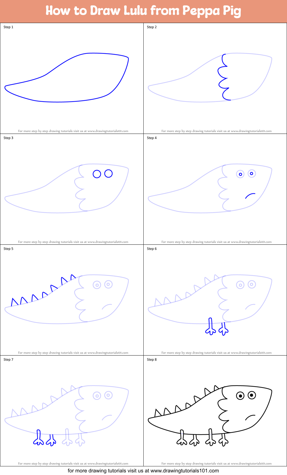 How to Draw Lulu from Peppa Pig Printable Step by Step