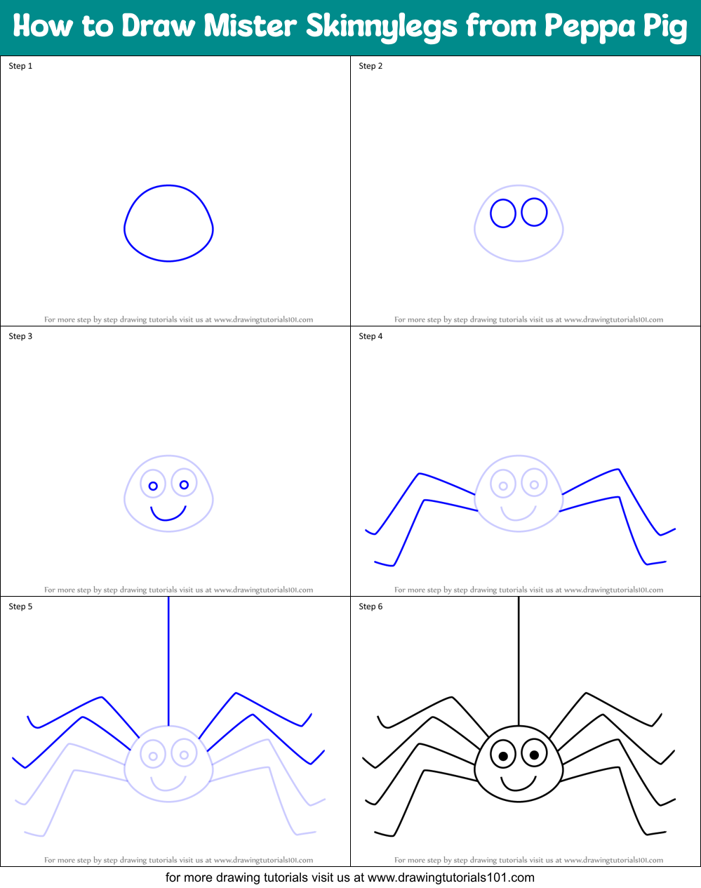 How to Draw Mister Skinnylegs from Peppa Pig Printable Step by Step