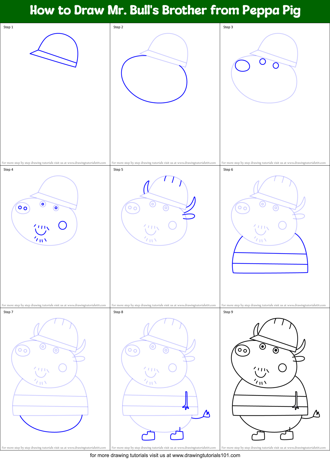 How to Draw Mr. Bull's Brother from Peppa Pig Printable Step by Step