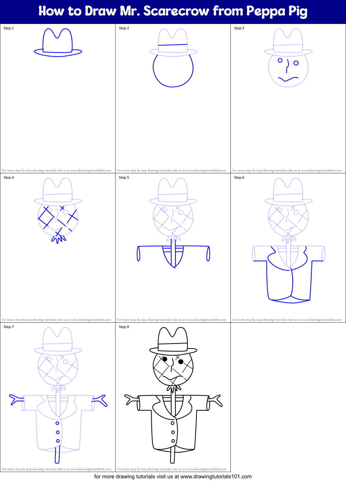 How to Draw Mr. Scarecrow from Peppa Pig Printable Step by Step