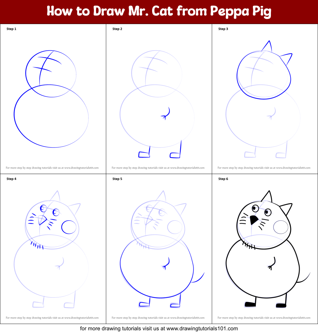 How to Draw Mr. Cat from Peppa Pig Printable Step by Step