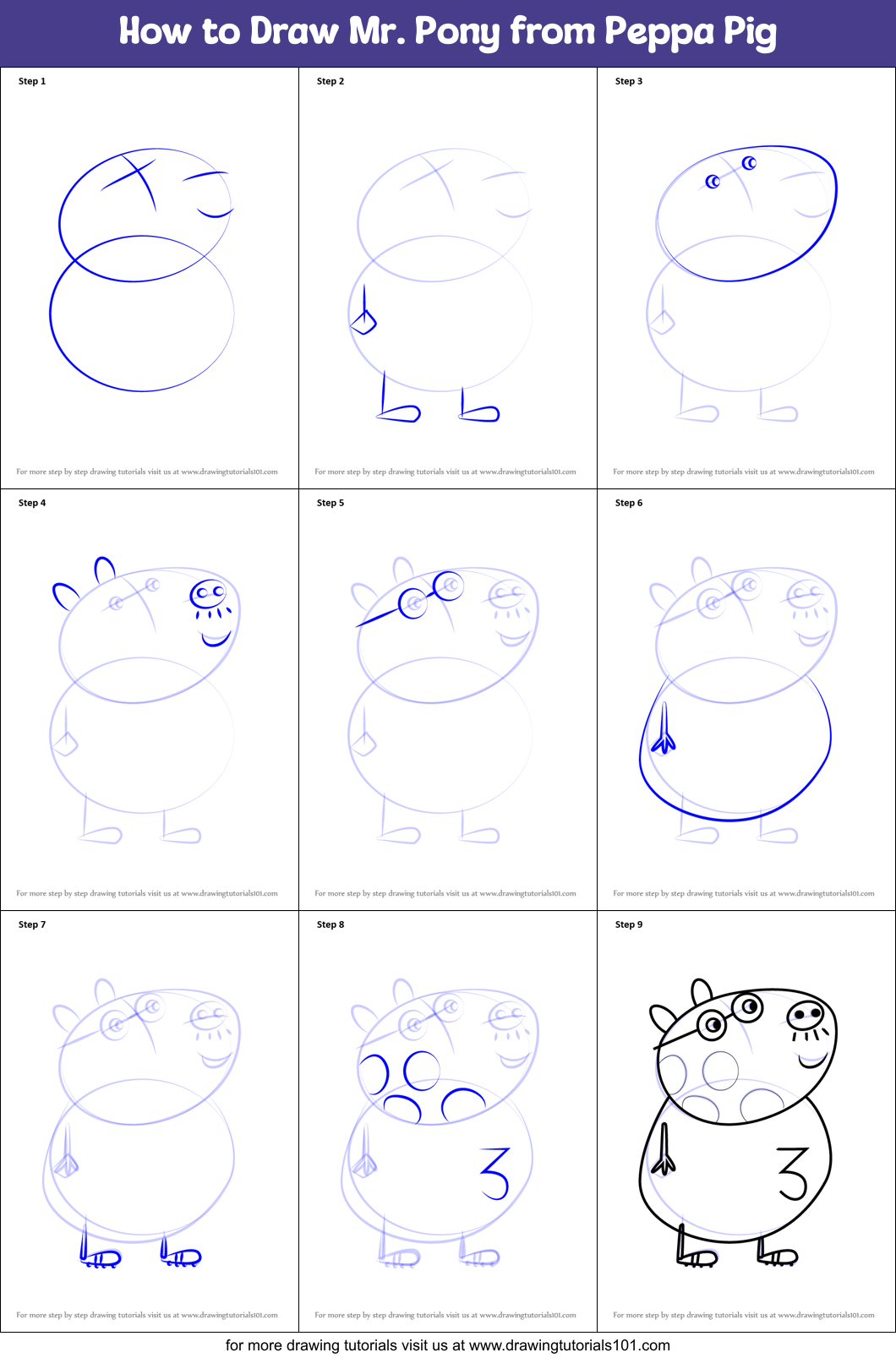How to Draw Mr. Pony from Peppa Pig Printable Step by Step