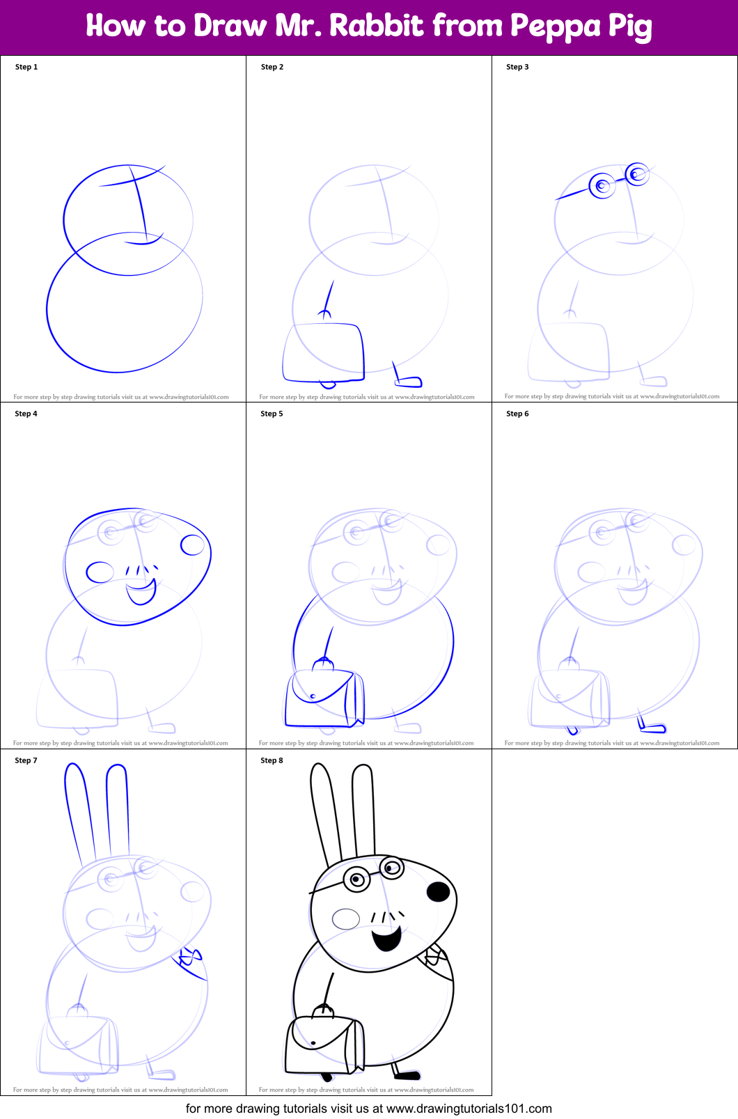 How to Draw Mr. Rabbit from Peppa Pig Printable Step by Step