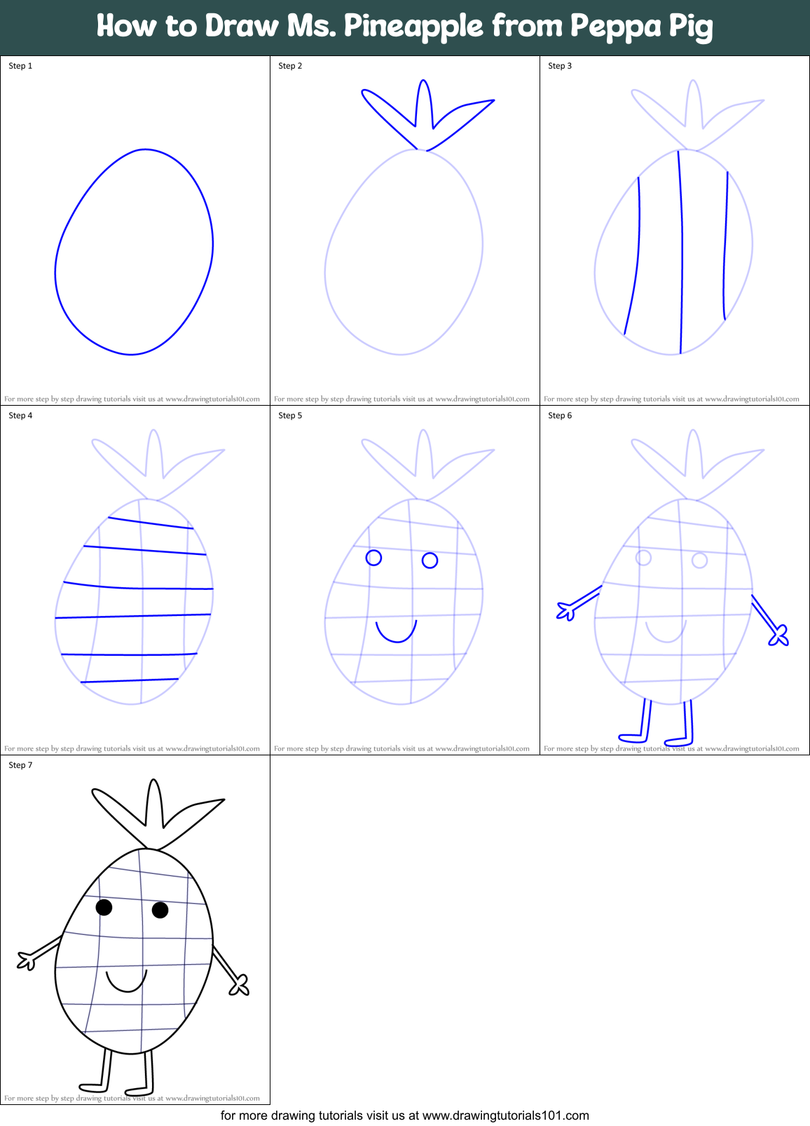 How to Draw Ms. Pineapple from Peppa Pig Printable Step by Step
