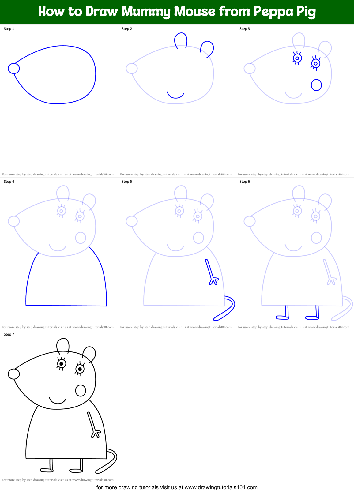 How to Draw Mummy Mouse from Peppa Pig Printable Step by Step