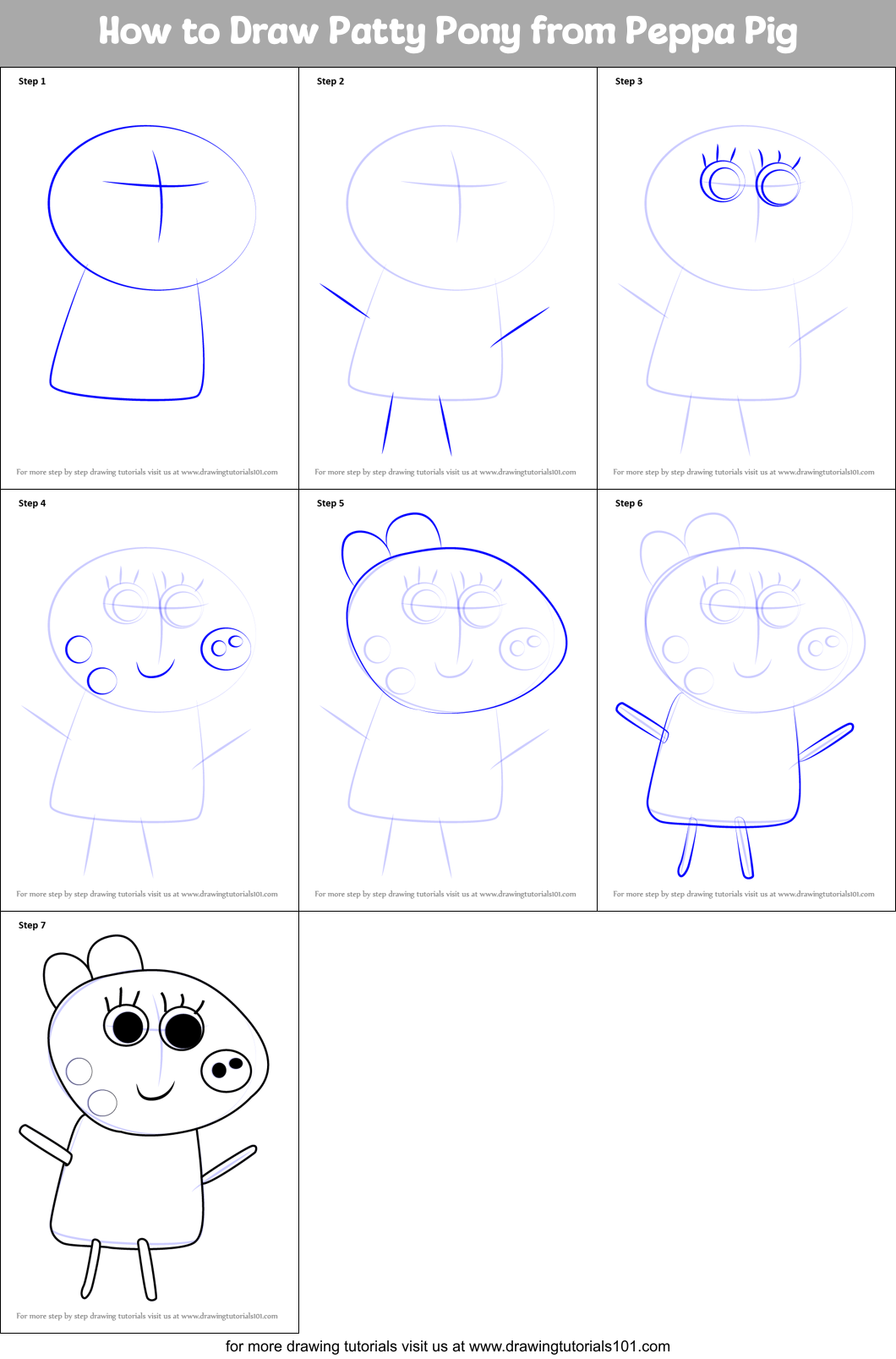 How to Draw Patty Pony from Peppa Pig Printable Step by Step