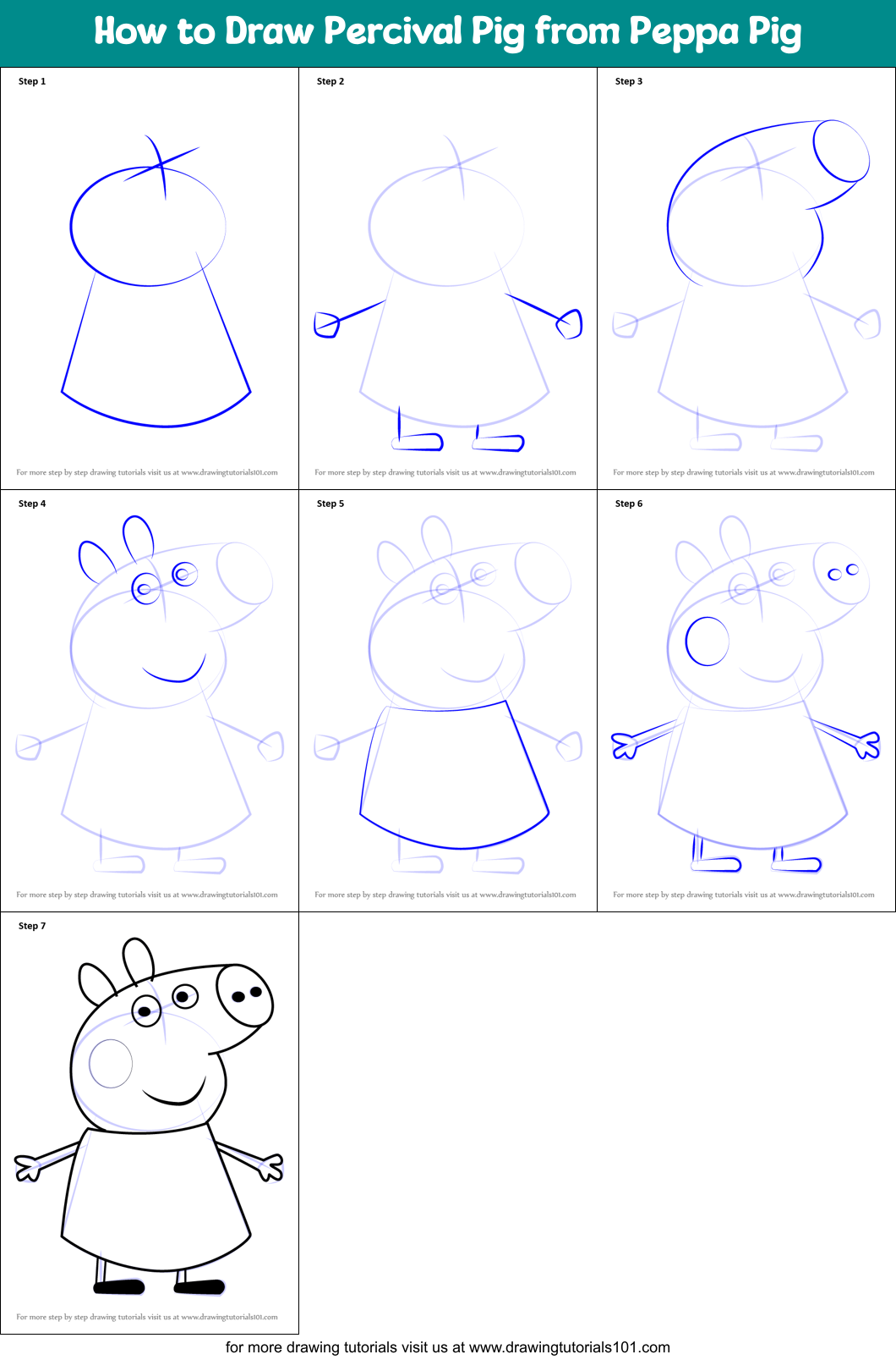 How to Draw Percival Pig from Peppa Pig Printable Step by Step