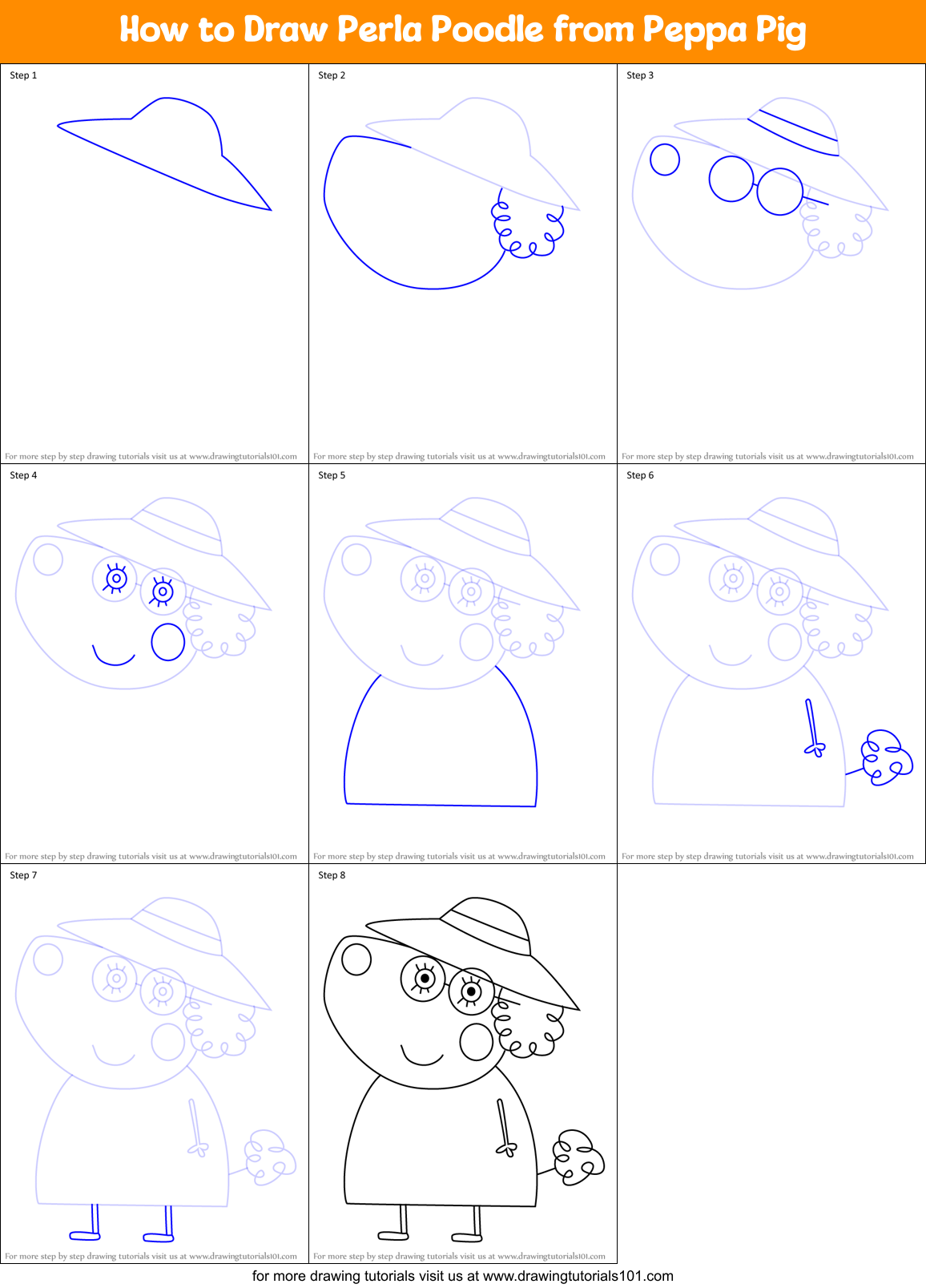 How to Draw Perla Poodle from Peppa Pig Printable Step by Step