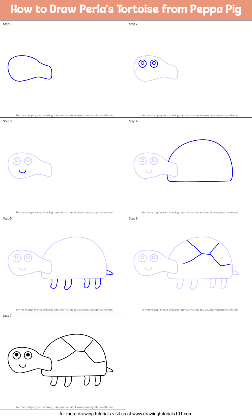 How to Draw Perla's Tortoise from Peppa Pig Printable Step by Step