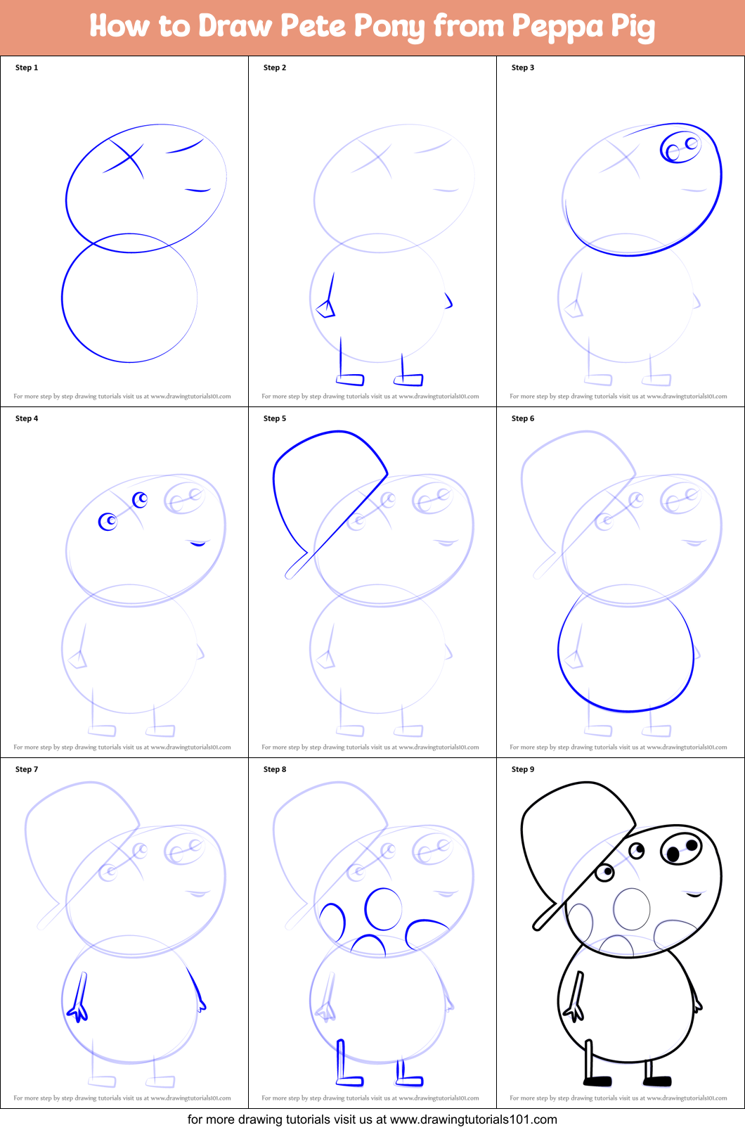 How to Draw Pete Pony from Peppa Pig Printable Step by Step