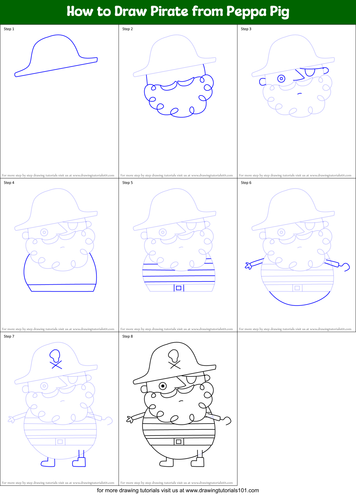 How to Draw Pirate from Peppa Pig Printable Step by Step