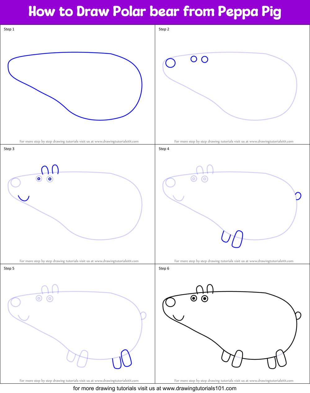 How to Draw Polar bear from Peppa Pig Printable Step by Step