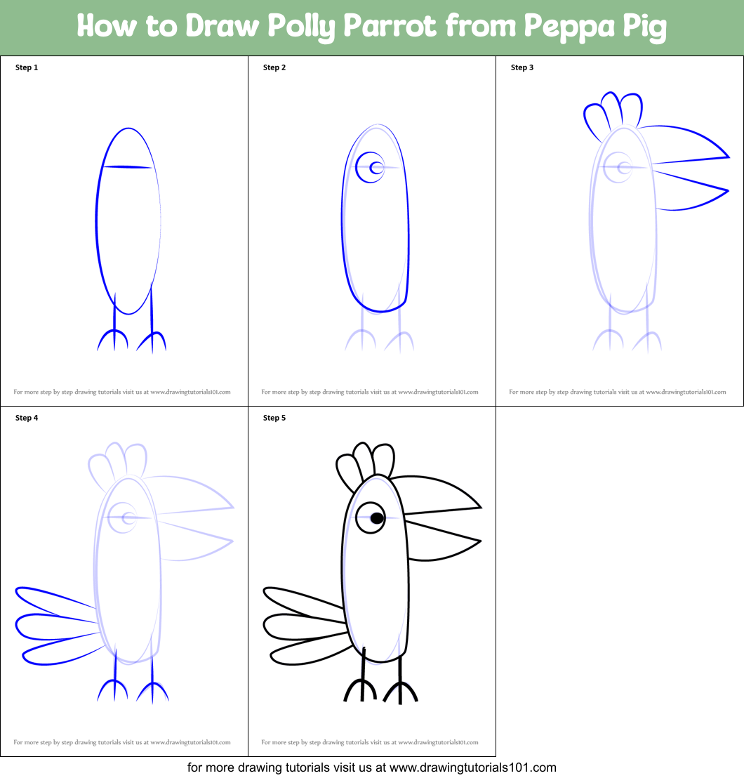 How to Draw Polly Parrot from Peppa Pig Printable Step by Step